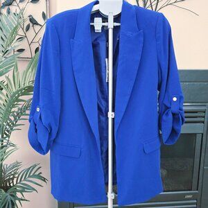 NWT Tahari sz XL blue roll tab style sleeved open front blazer / jacket